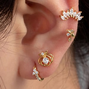 1 Piece Simple Series Classic Plant Copper  Gold Color Zircon Women's Stud Earrings h5 Picture2